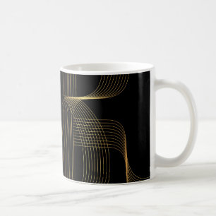 Caneca De Café Arte Dourada, preta, elegante, legal, única linha