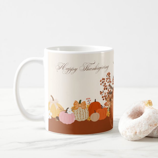 Caneca De Café Arte Elegante de Abóbora de Ação de Graças (Com Donut)