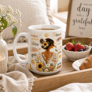 Caneca De Café Arte em aquarela de afirmação floral edificante