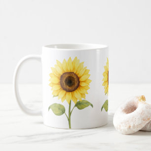 Caneca De Café Arte em Aquarela de Girassol — Brilho Natural