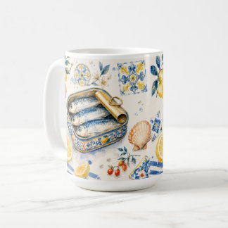 Caneca De Café Arte em Aquarela de Sardinha Siciliana