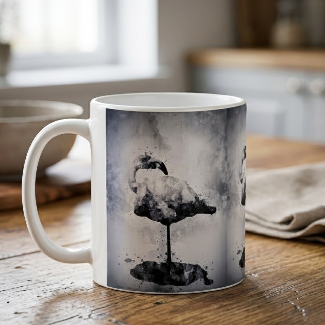 Caneca De Café Arte em Aquarela Preto e Branco de Flamingo Modern (Modern Flamingo Black and White Watercolor Art. Coffee Mug)