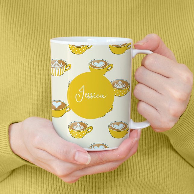 Caneca De Café Arte em Latite em Prato Amarelo de Café (Yellow Latte Art Tall Mug)