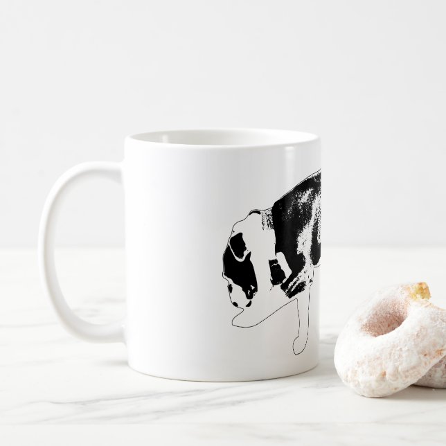 Caneca De Café Arte em Preto e Branco de Bulldog Determinado em A (Com Donut)