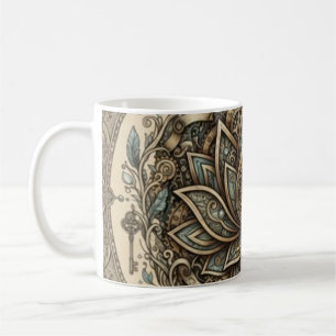 Caneca De Café Arte Espiritual Vintage Mandala de Lótus Sagrado