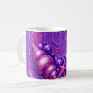 Caneca De Café Arte Fantasia de Concha Espiral Oceano Roxo Myst