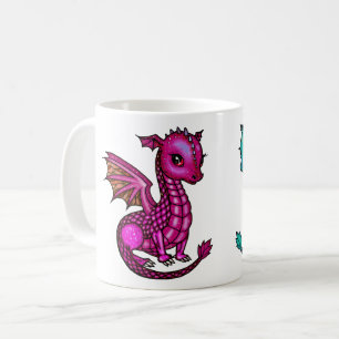 Caneca De Café Arte Fantasia de Dragões Roxos e Verdes