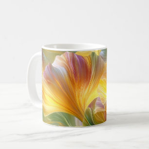 Caneca De Café Arte Floral Abstrata com Pétalas Amarelas
