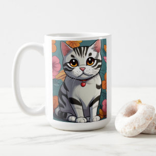 Caneca De Café Arte Floral de Gato de Ar Curto Americano Encantad
