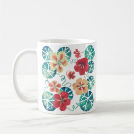 Caneca De Café Arte Floral de Nastúrcio em Aquarela