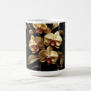 Caneca De Café Arte Floral de Orquídea Dourada Luxuosa