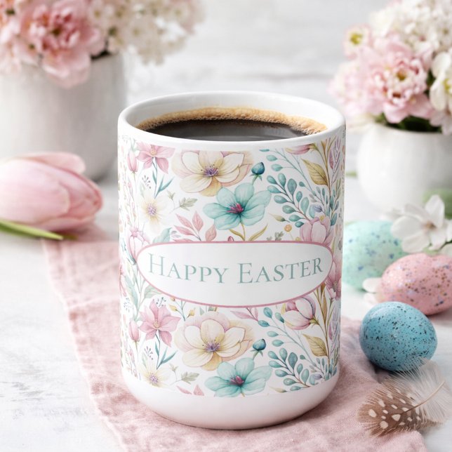 Caneca De Café Arte Floral de Páscoa Pastel com Flores de Primave (Criador carregado)