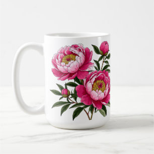 Caneca De Café Arte Floral de Peônia Rosa Vibrante