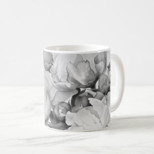 Caneca De Café Arte floral elegante de cor branca-preta