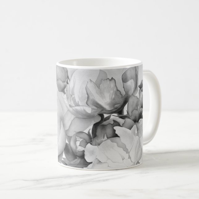 Caneca De Café Arte floral elegante de cor branca-preta (Frente Esquerda)