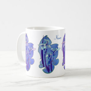 Caneca De Café Arte Floral Íris Azul Personalizada