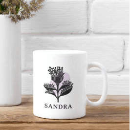 Caneca De Café Arte Floral Monocromática Personalizada Única