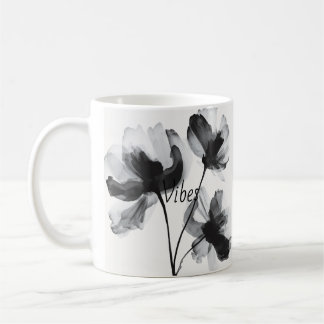Caneca De Café Arte Floral Preto e Branco Moderno