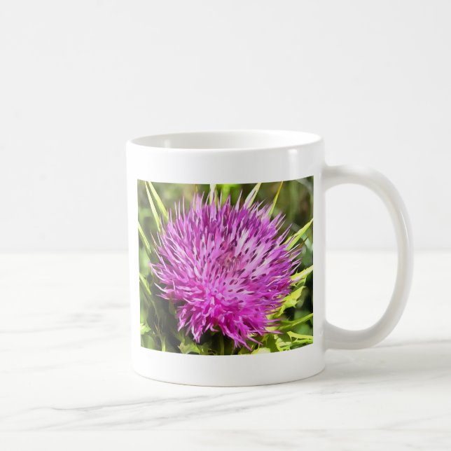 Caneca De Café Arte Floral Roxa de Flor Selvagem (Direita)