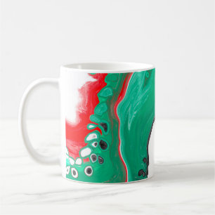 Caneca De Café Arte Fluida Vermelha, Verde, Preta e Branca