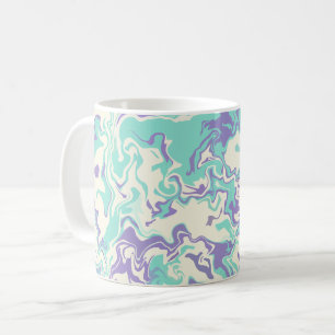 Caneca De Café Arte Fluido Abstrato com Ondas Roxas e Cian