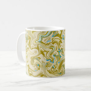Caneca De Café Arte Fluido Abstrato Mostarda e Azul
