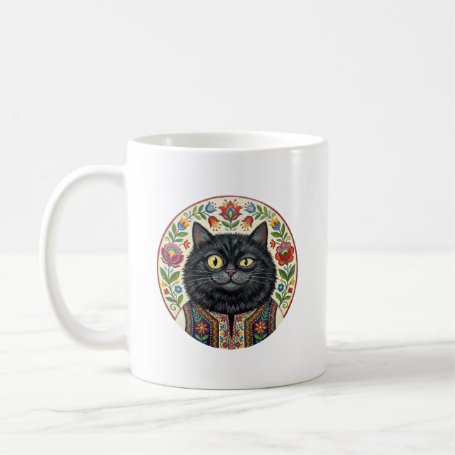 Caneca De Café Arte Folclórica Balcânica Gato Preto (Esquerda)