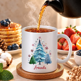Caneca De Café Arte folclórica festiva árvores de Natal monograma