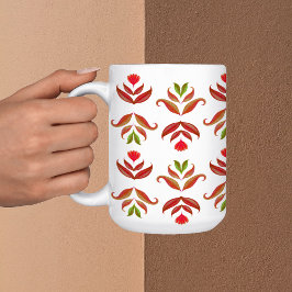 Caneca De Café Arte Foliar Branca e Castanha Floral Elegante Russ