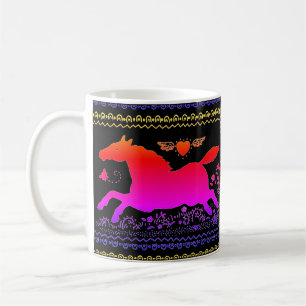 CANECA DE CAFÉ ARTE FOLK PRIMITIVA A CORRER HORSE EQUINE SILHOUET