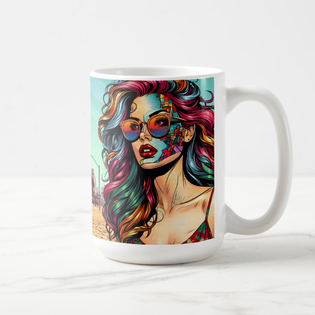 Caneca De Café Arte Fracionada | Abstrato em Praia (Direita)