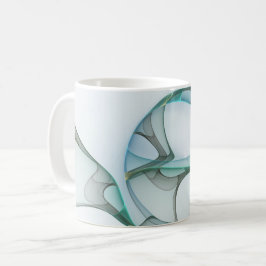 Caneca De Café Arte fractal abstrata moderna azul turquesa cinza