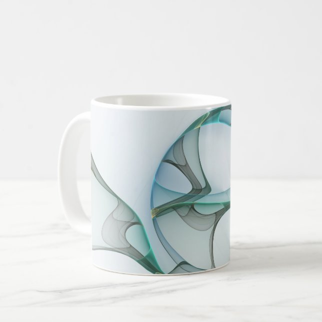 Caneca De Café Arte fractal abstrata moderna azul turquesa cinza (Frente Esquerda)