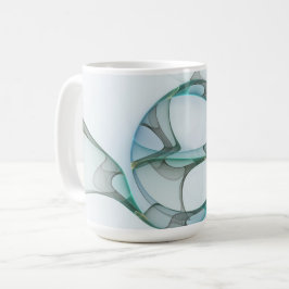Caneca De Café Arte Fractal Abstrata Moderna Azul Turquesa Cinza