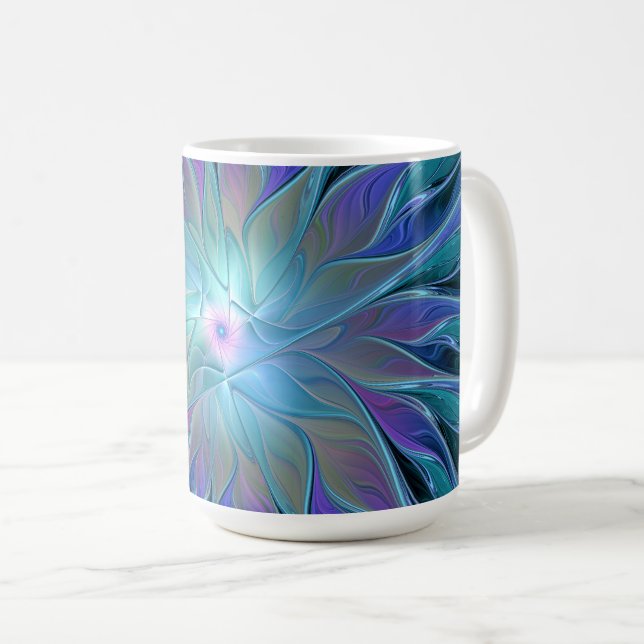 Caneca De Café Arte Fractal Abstrato de Sonho Roxo Azul (Frente Esquerda)