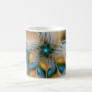 Caneca De Café Arte Fractal, Abstrato Fantasia, Com Azul