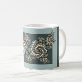 Caneca De Café Arte fractal azul claro bege abstrato espirais