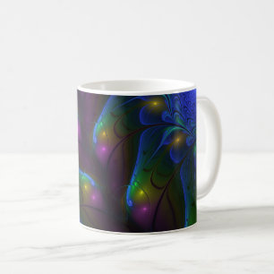 Caneca De Café Arte Fractal Colorida Luminosa Abstrato Moderna