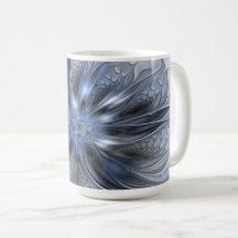 Arte fractal floral abstrata em aquarela cinza azu