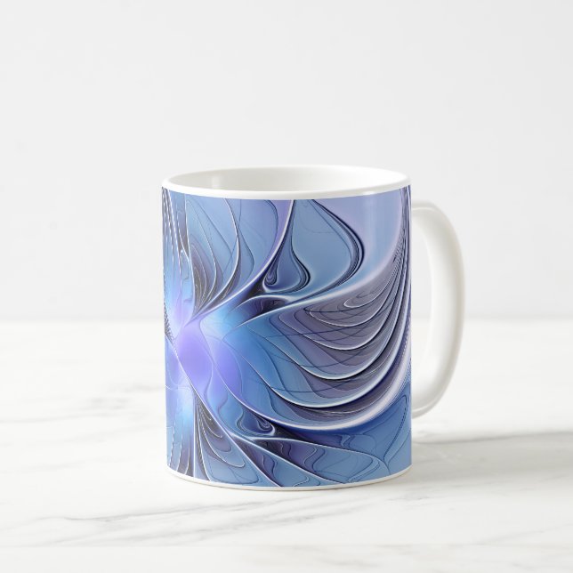 Caneca De Café Arte fractal moderna abstrata lavanda azul (Frente Esquerda)