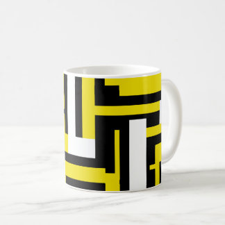 Caneca De Café Arte Geométrica Abstrata em Amarelo, Branco e Pret