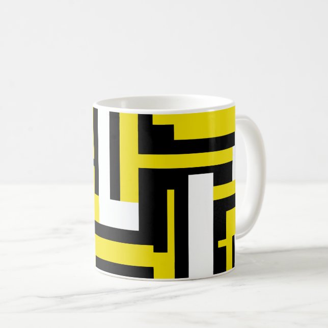 Caneca De Café Arte Geométrica Abstrata em Amarelo, Branco e Pret (Frente Esquerda)