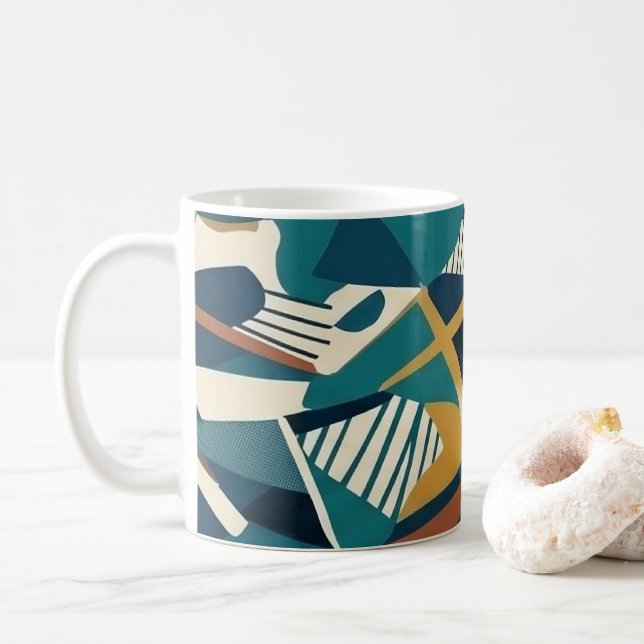 Caneca De Café Arte Geométrica Abstrata Moderna - Laranja Teal Re (Com Donut)