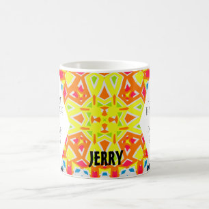 Caneca De Café Arte Geométrico de Caleidoscópio Amarelo e Azul Vi