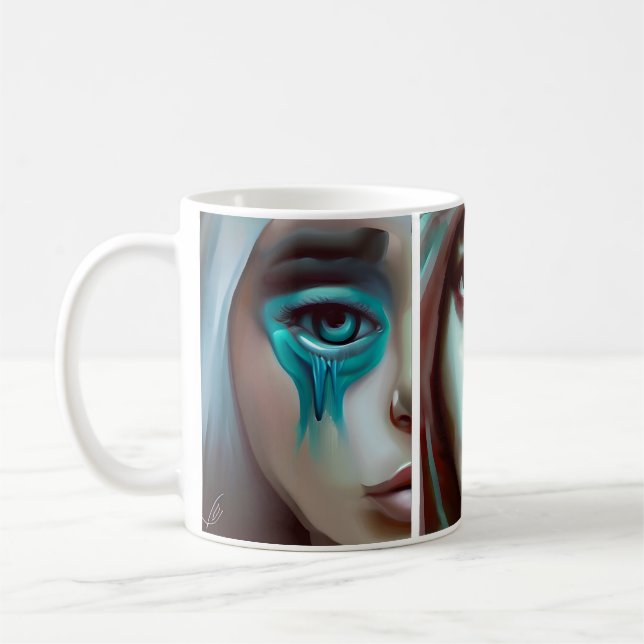 Caneca De Café Arte gerada por IA em três faces femininas (Esquerda)