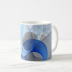 Caneca De Café Arte Gráfica Fractal Azul Cinza Abstrata Moderna
