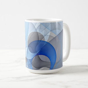 Caneca De Café Arte Gráfica Fractal Azul Cinza Abstrata Moderna