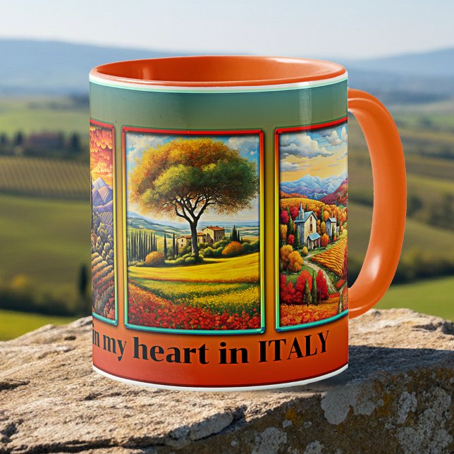 Caneca De Café Arte italiana personalizada divertida (Mug featuring paintings of Italy (or your custom illustrations or photos) on a colorful background)