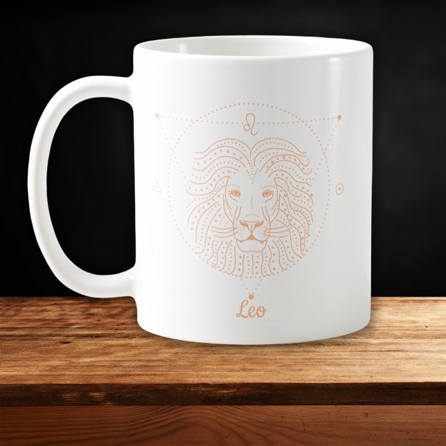 Caneca De Café Arte Linear do Zodíaco de Leão Branco Pêssego (Criador carregado)