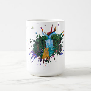 Caneca De Café     Arte Manual – Cão junto à Cachoeira 